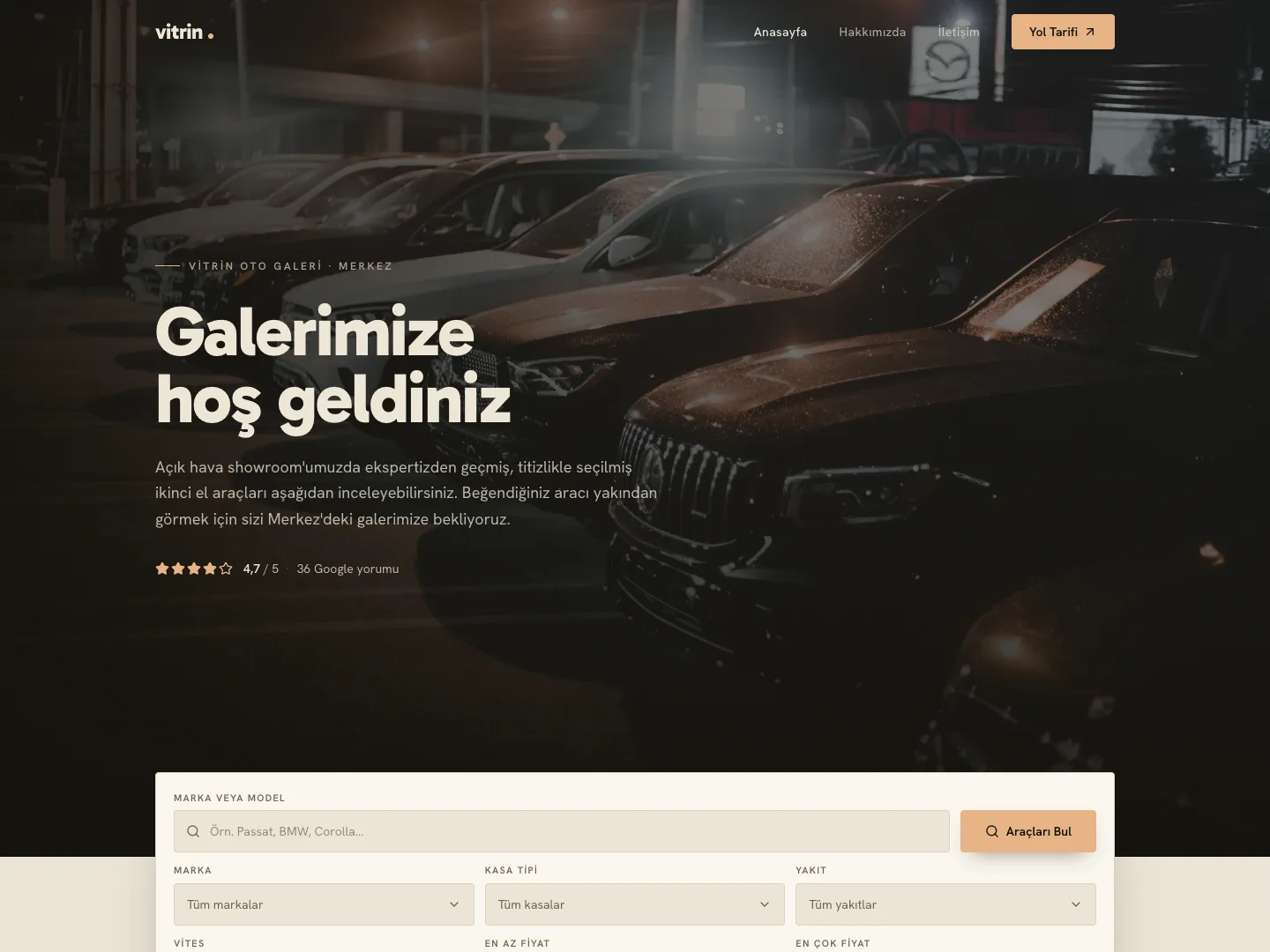Araç Galerisi demo sitesi ekran görüntüsü
